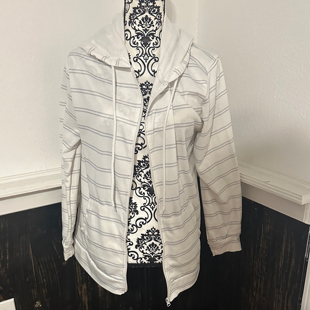White Striped Zip-Up Hoodie